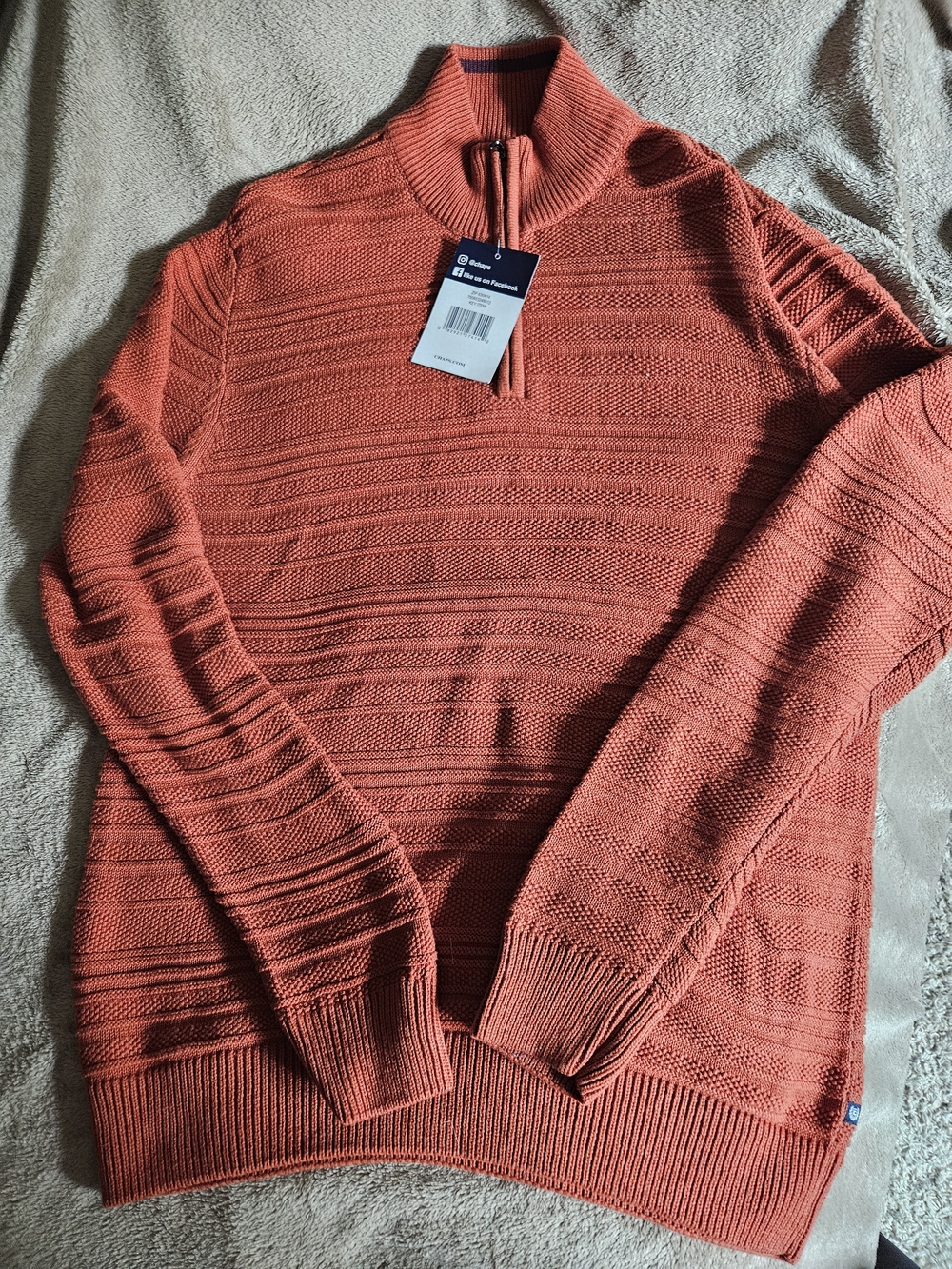 Chaps Men's Zip-Up Textured Sweater in Burnt Orange